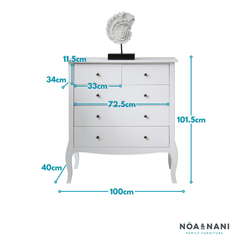 Camille Chest of Drawers 3+2 Drawer in Classic White