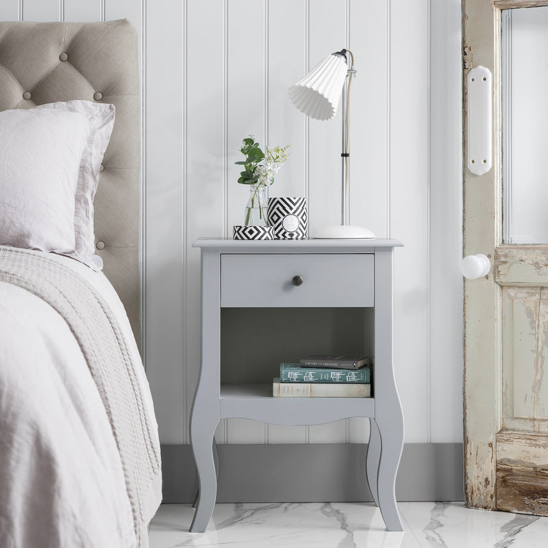 Camille Bedside Table 1 Drawer in Silk Grey