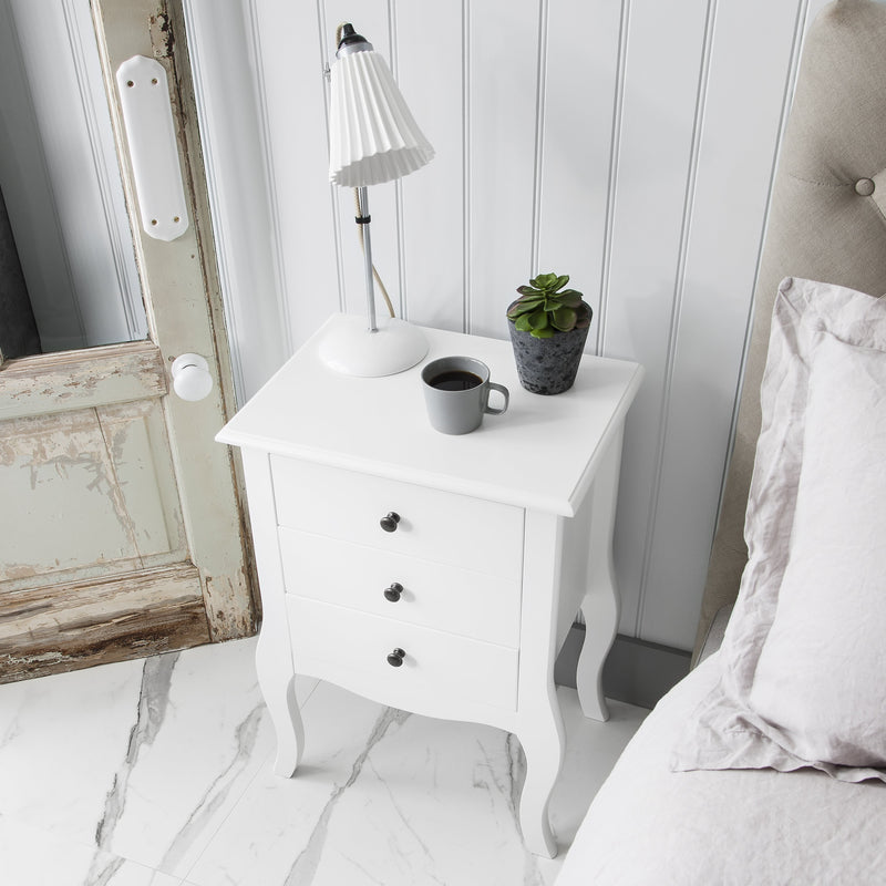 Camille Side Table Chest 3 Drawer in Classic White