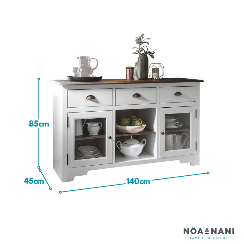 Canterbury Sideboard 3 Drawer and Dresser Top in White and Dark Pine