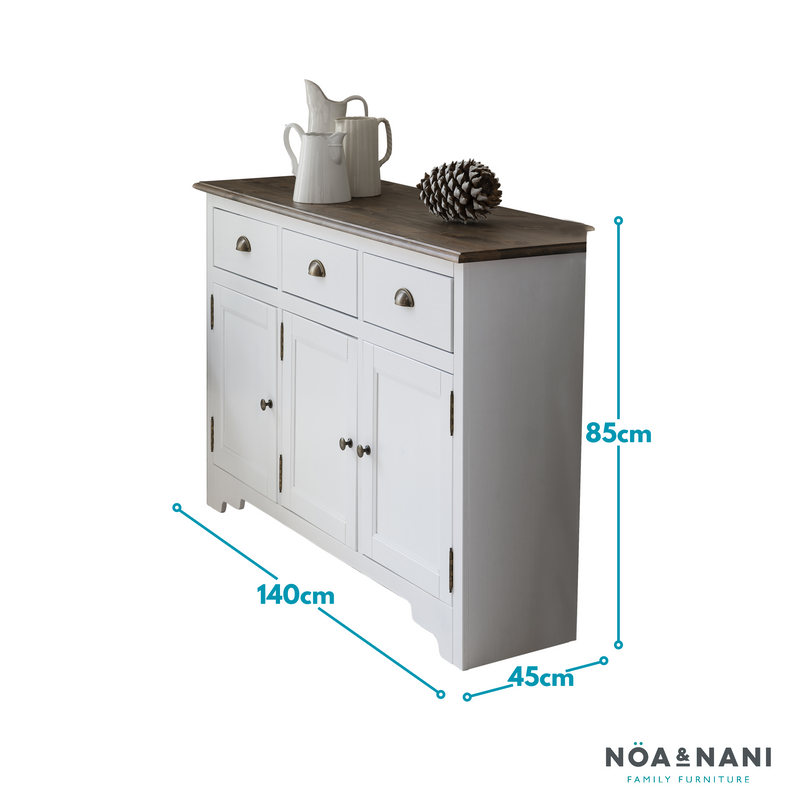 Canterbury Sideboard with Solid Doors in White and Dark Pine