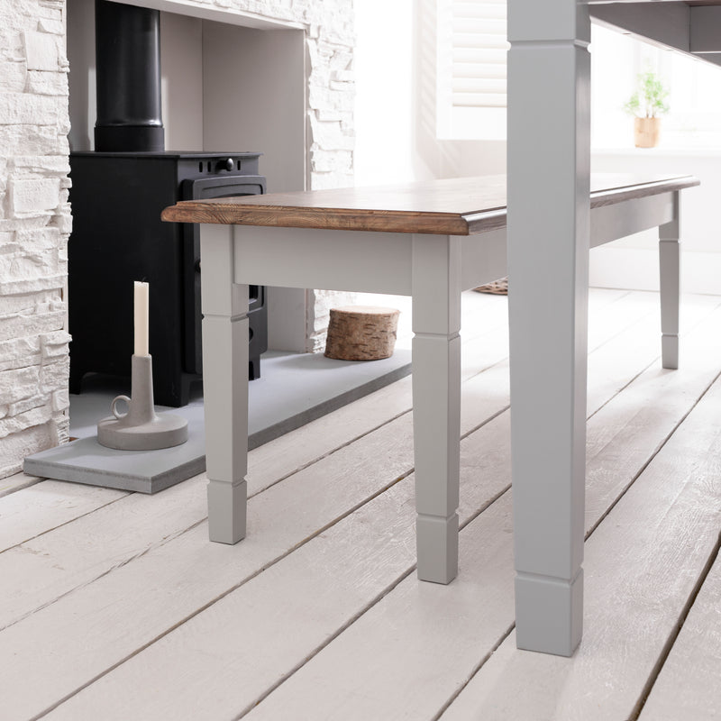 Canterbury 180cm Dining Table with 2 Benches in Silk Grey and Dark Pine