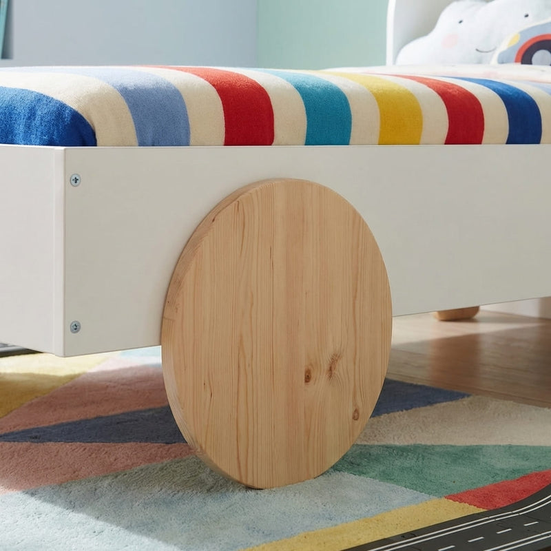 Jonas Toddler Car Bed in White & Natural Pine