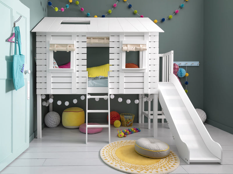 Christopher Treehouse Midsleeper Bed with Slide in Classic White