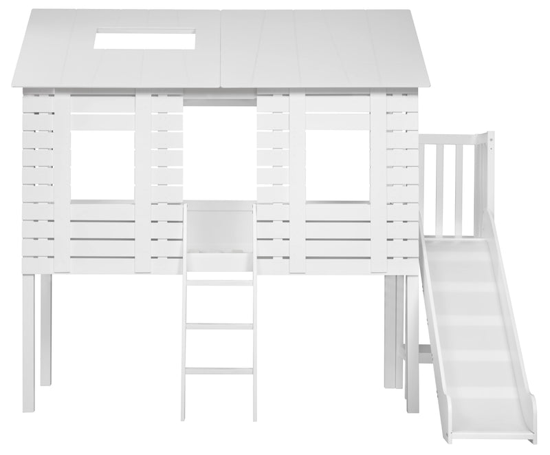 Christopher Treehouse Midsleeper Bed with Slide and Hans Roll-up Windows in Classic White