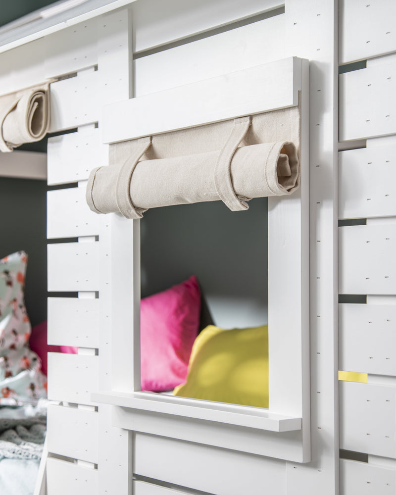 Christopher Treehouse Midsleeper Bed with Slide and Hans Roll-up Windows in Classic White