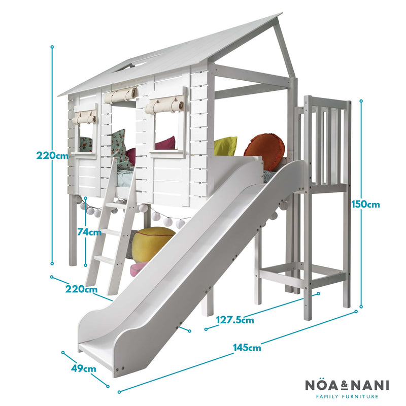 Christopher Treehouse Midsleeper Bed with Slide and Hans Roll-up Windows in Classic White