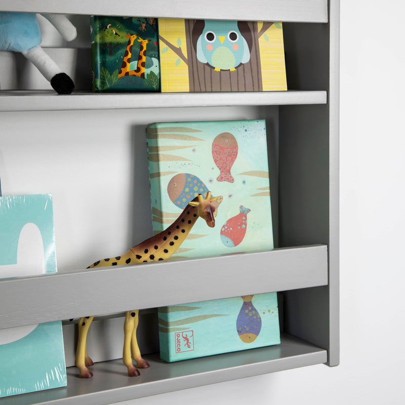 Hakan Display 4 Shelf Bookcase Wall Mounted in Silk Grey