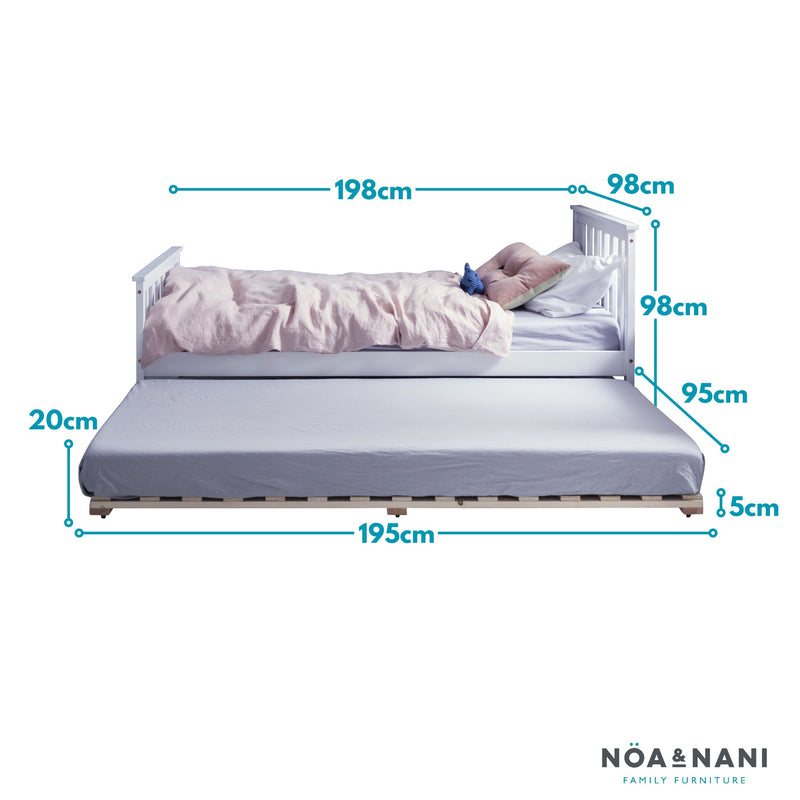 Dorset Single Bed with Asana Pull Out Trundle in Classic White