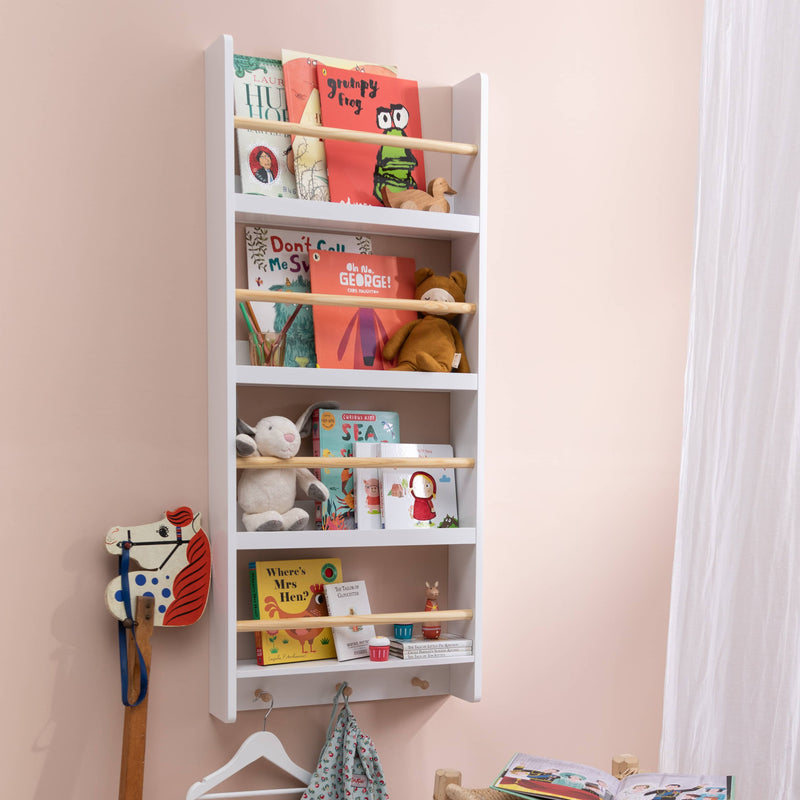 Elene Display 3 Tier Shelf Bookcase Wall Mounted & Coathook