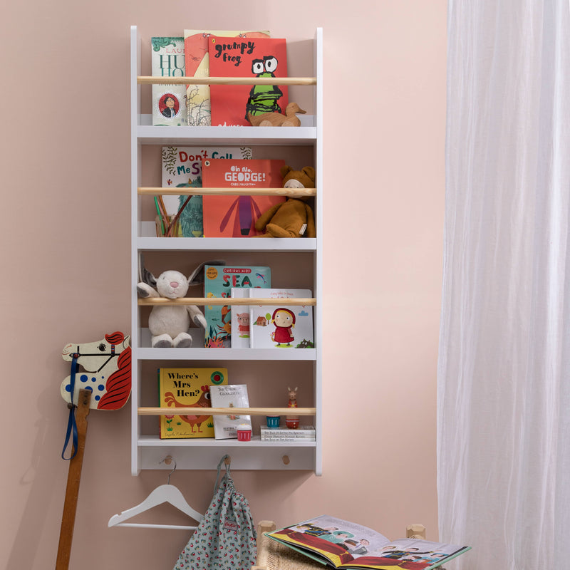 Elene Display Wide & Large Shelf Bookcase Wall Mounted & 4 Coathooks
