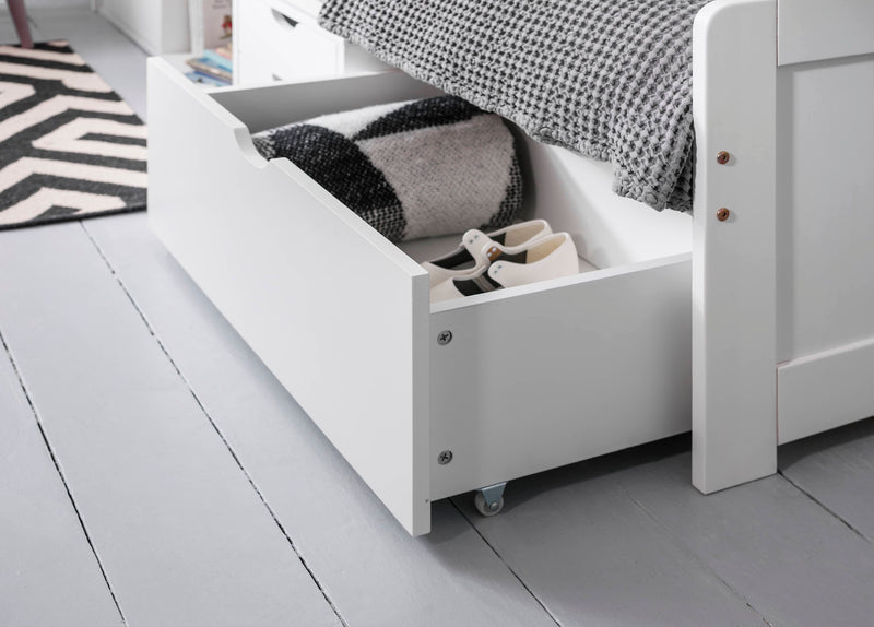 Eva Day Bed with Pull out Drawers and Shelves in Classic White