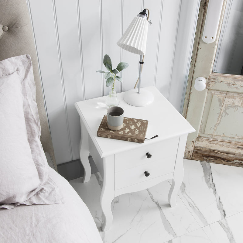 Camille Side Table Chest 2 Drawer in Classic White