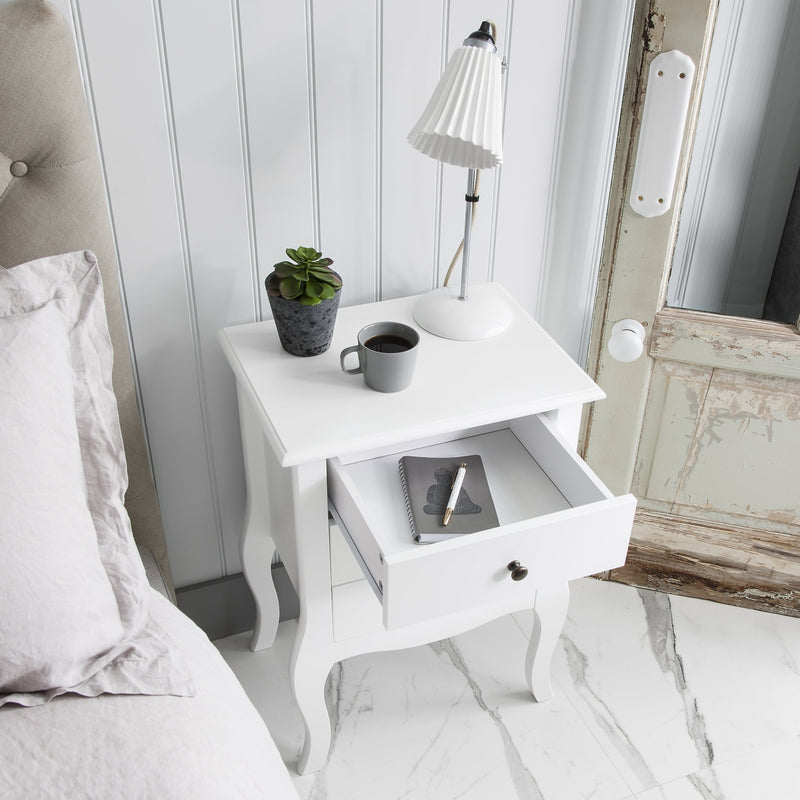 Camille Side Table Chest 3 Drawer in Classic White