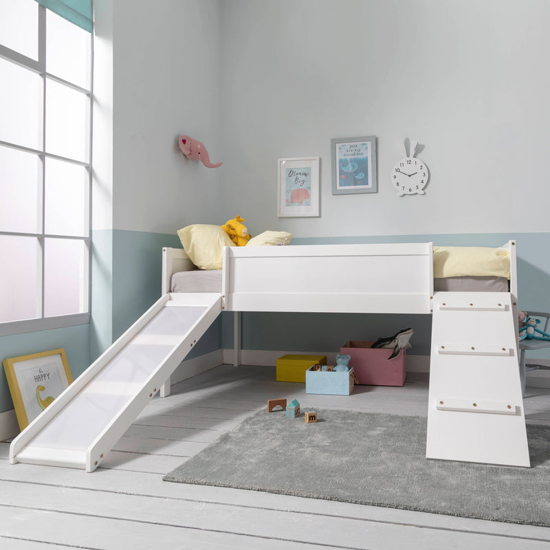 Frida Low Midsleeper Cabin Bed with Slide in Classic White