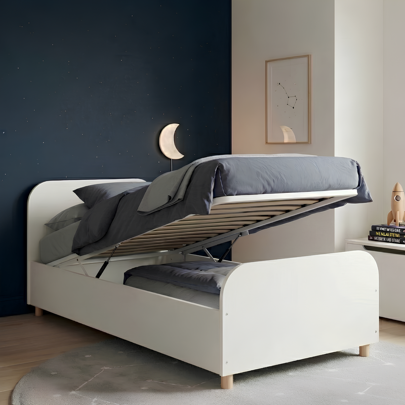 Agnes Single Gas Lift Ottoman Bed with Storage in White