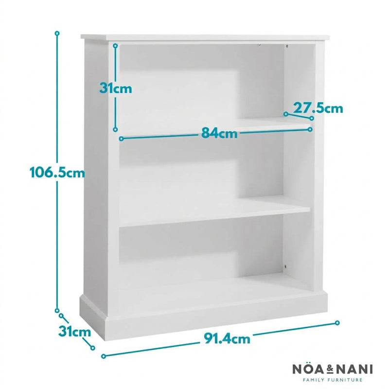 Hemming 3 Tier Low Bookcase in Classic White