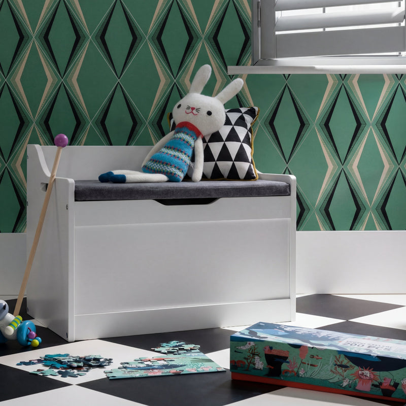Lola Toy Storage Box with Padded Seat Cushion in Classic White
