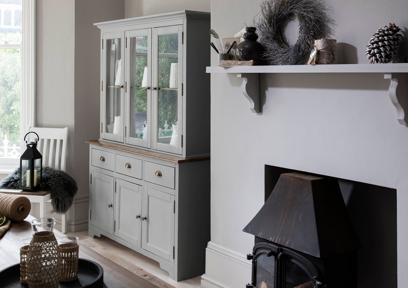 Canterbury Dresser and Sideboard with Solid Doors in Grey and Dark Pine