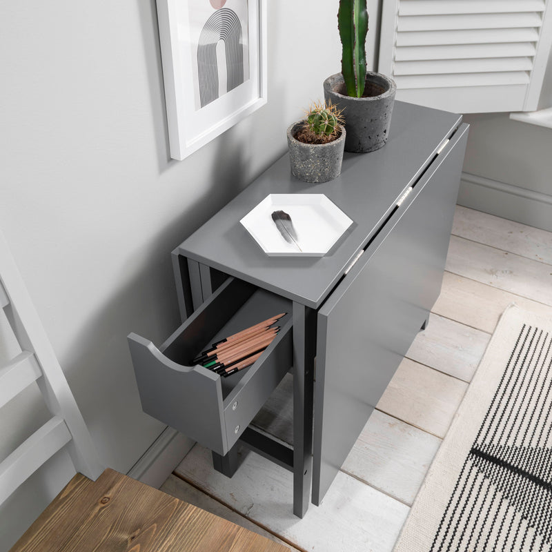 Gustav Folding Dining Table with Drawer in Silk Grey