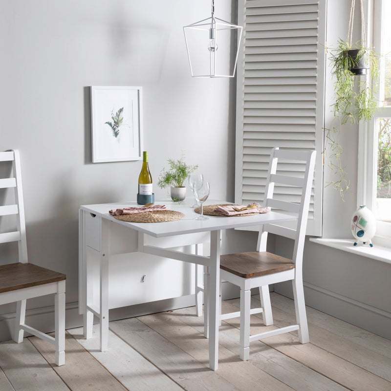 Gustav Folding Dining Table with Drawer in Classic White