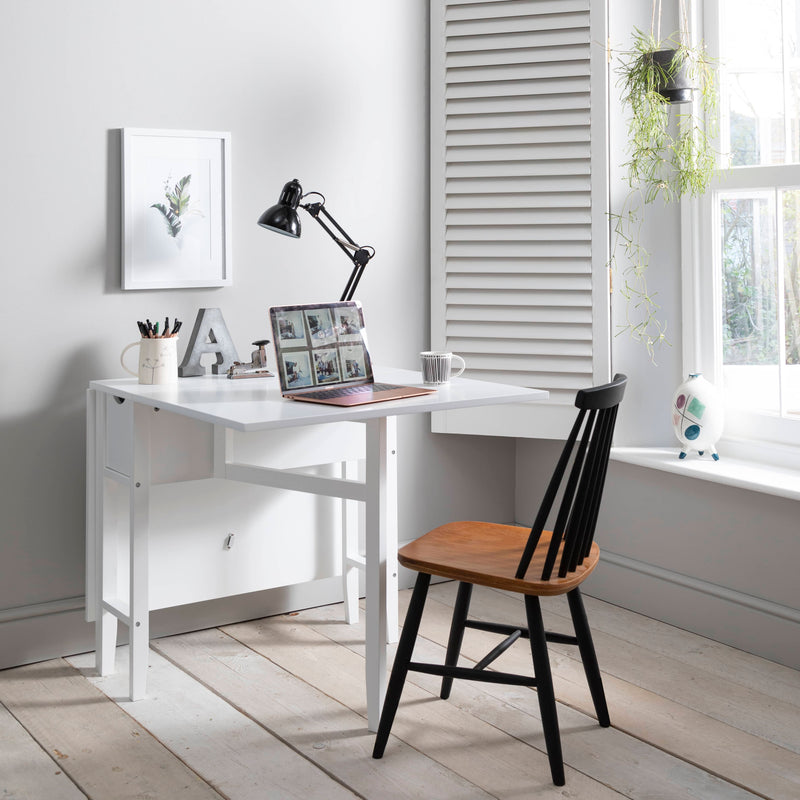 Gustav Folding Dining Table with Drawer in Classic White