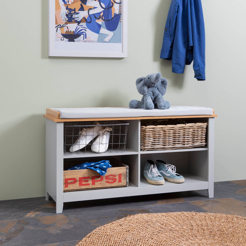 Halmstad Storage Bench in Grey and Natural Pine