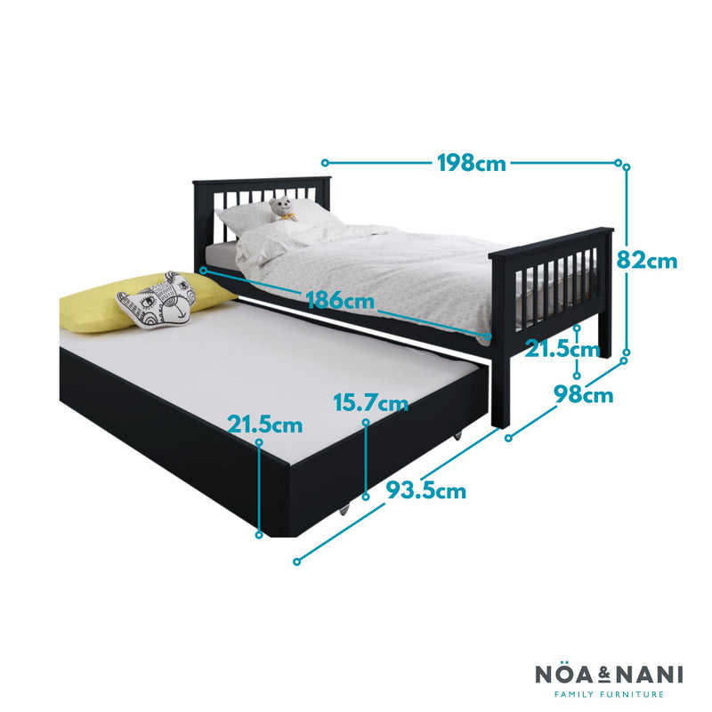 Hampshire Single Bed Frame with Olaf Pull Out Trundle in Anthracite