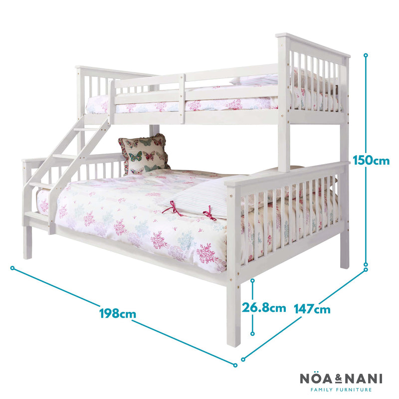 Hanna Triple Bunk Bed with Single and Double Bed in Classic White