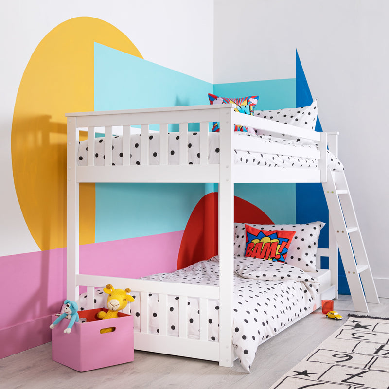 Harri Bunk Bed Low with Blue Package in Classic White