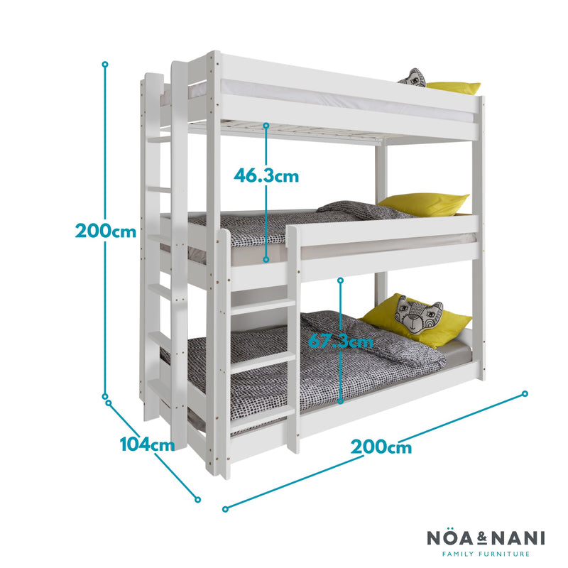 Henrik Triple Bed Bunk Triple Sleeper in Classic White