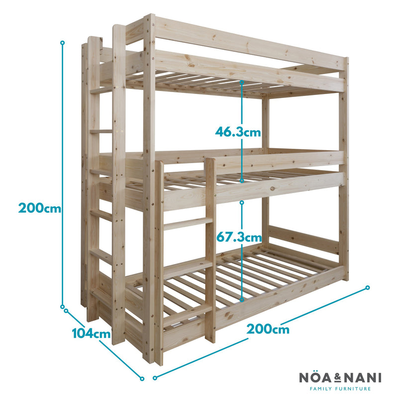 Henrik Triple Bed Bunk Triple Sleeper in Natural Pine