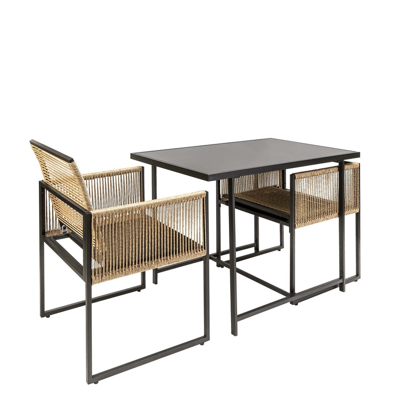 Jari Garden Table with 2 Armchairs in Black & Rattan