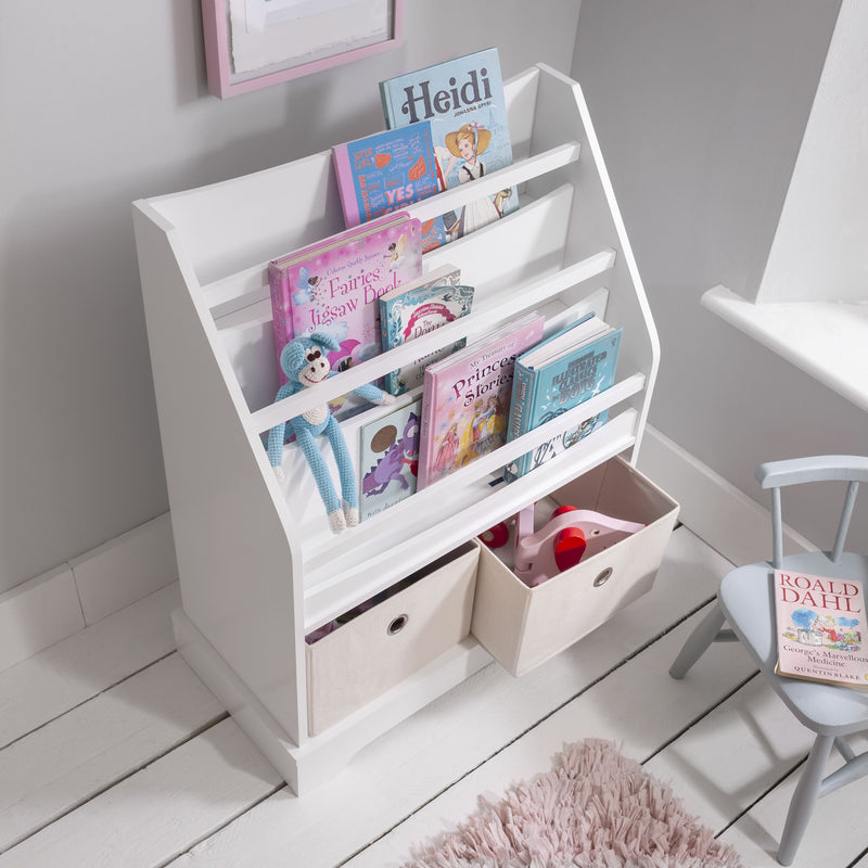Jorrunn Book Storage Organiser with Pull out Cloth Drawers in White