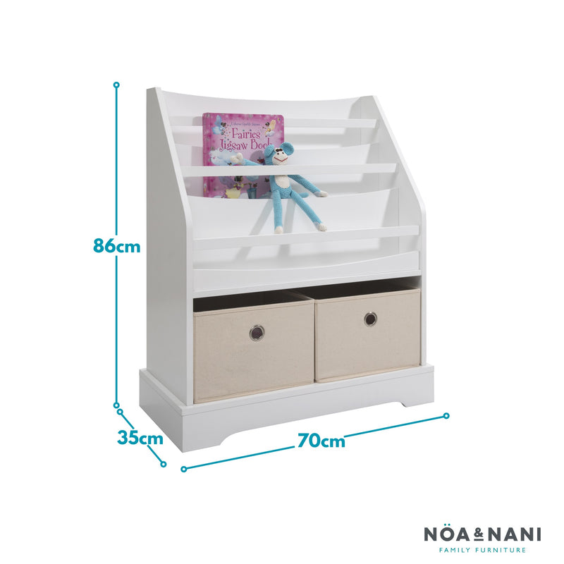 Jorrunn Book Storage Organiser with Pull out Cloth Drawers in White