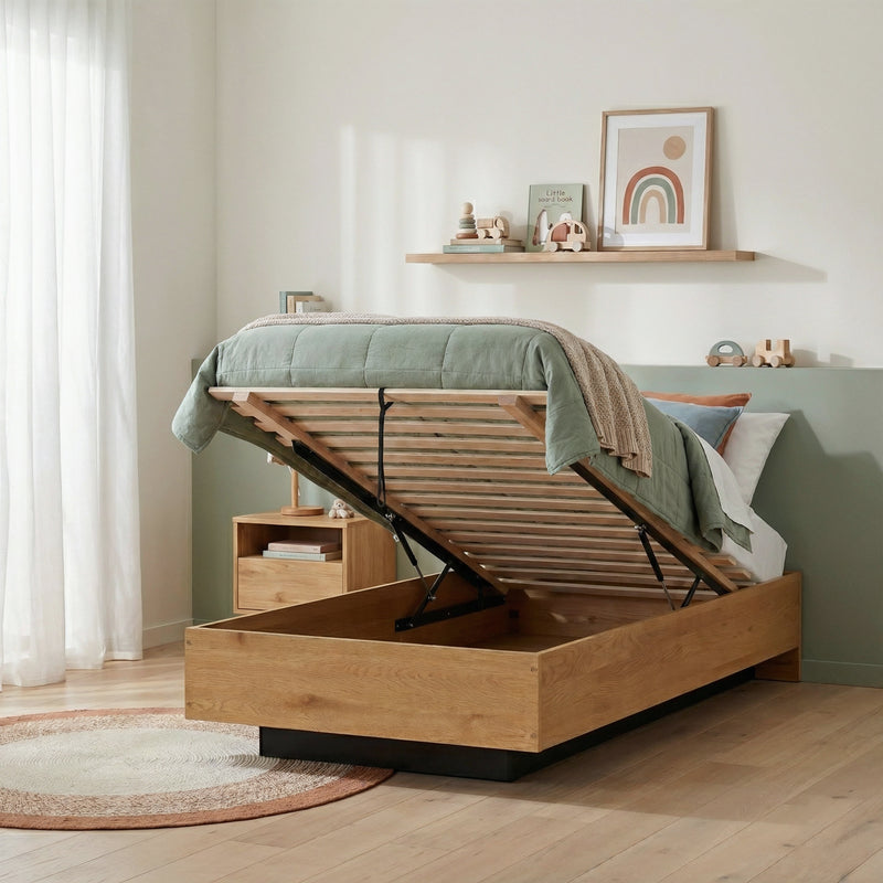 Koping Single Gas Lift Ottoman Bed with Storage in Natural Pine