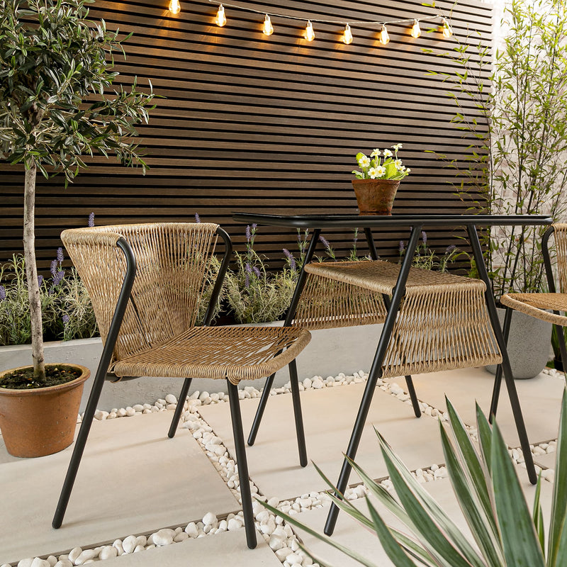 Kaia Garden Bistro Table & 2 Chairs in Black & Rattan