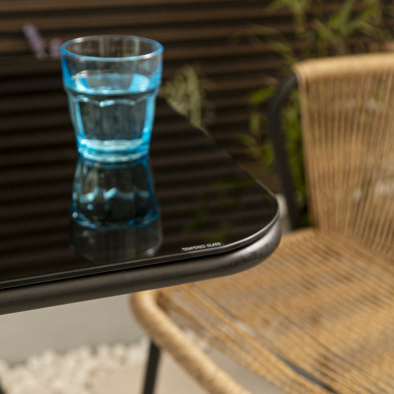 Kaia Garden Bistro Table & 2 Chairs in Black & Rattan