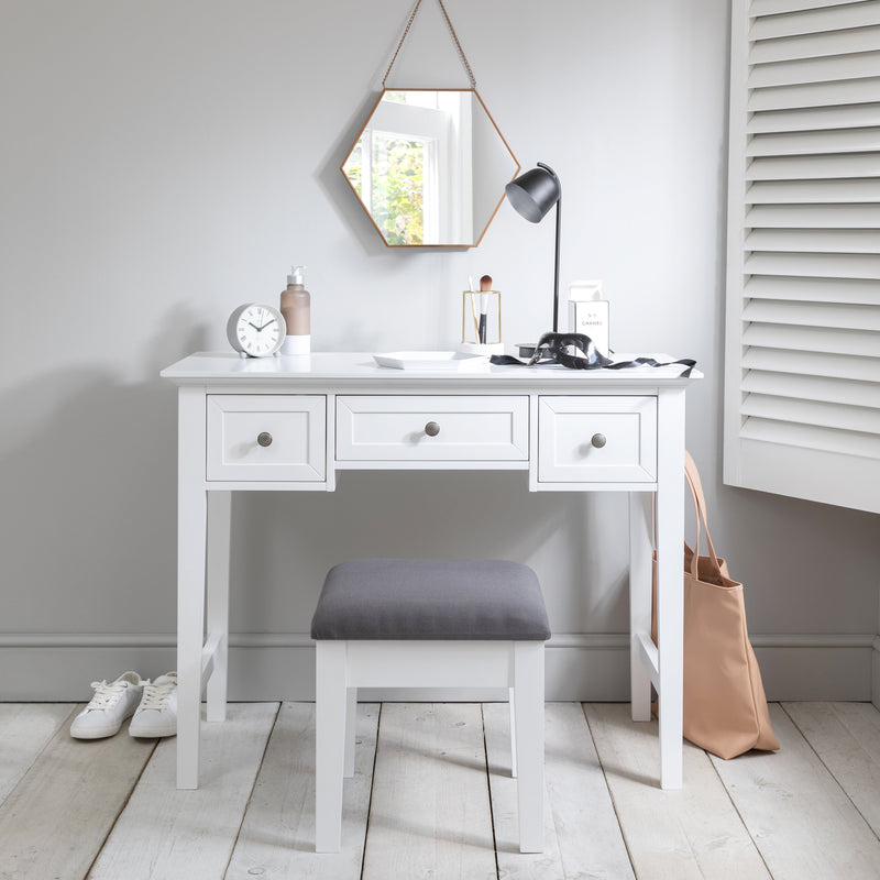 Karlstad Dressing Table with Drawers and Stool in Classic White