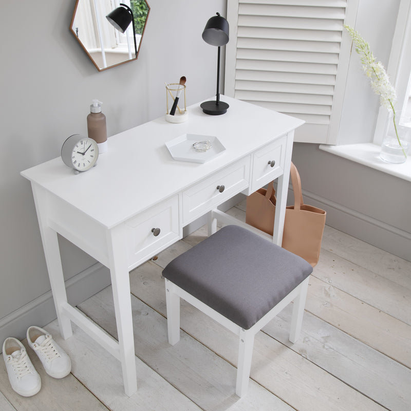 Karlstad Dressing Table with Drawers and Stool in Classic White