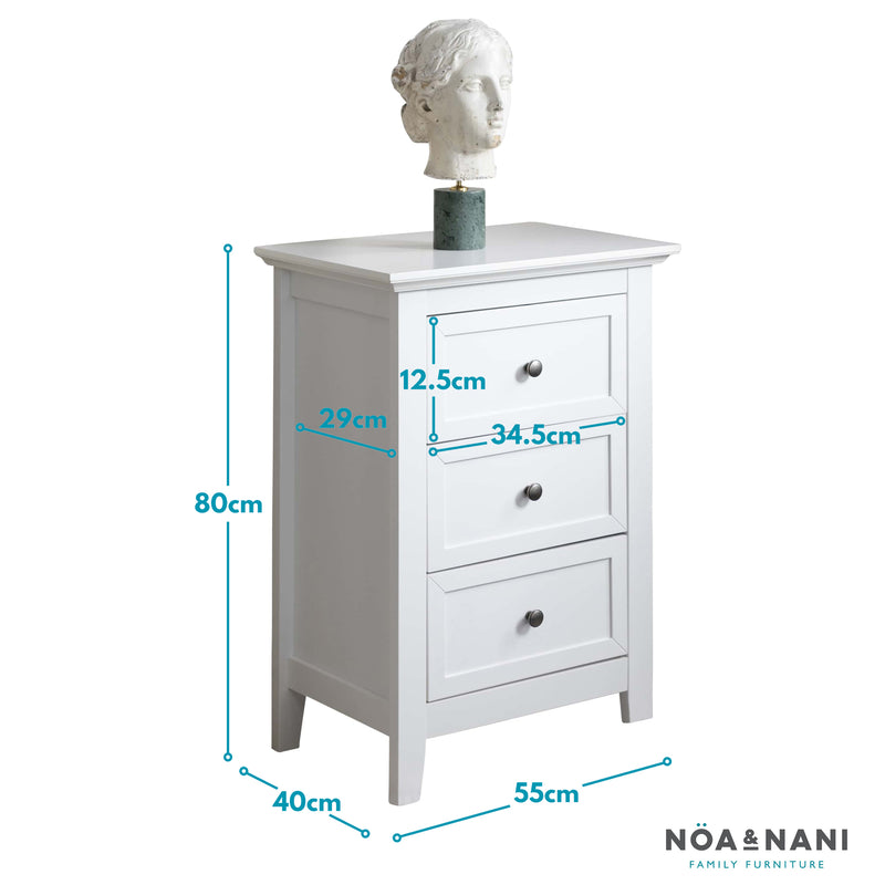 Karlstad Side Table Chest 3 Drawer in Classic White