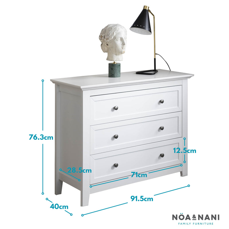 Karlstad Chest of Drawers 3 Drawer Wide in Classic White