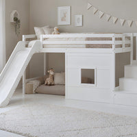 Kasja Staircase Midsleeper Cabin Bed with Window & Slide in Classic White