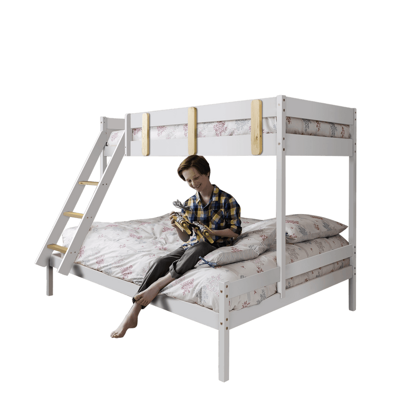 Una Triple Bunk Bed with Single and Double Bed in White & Pine