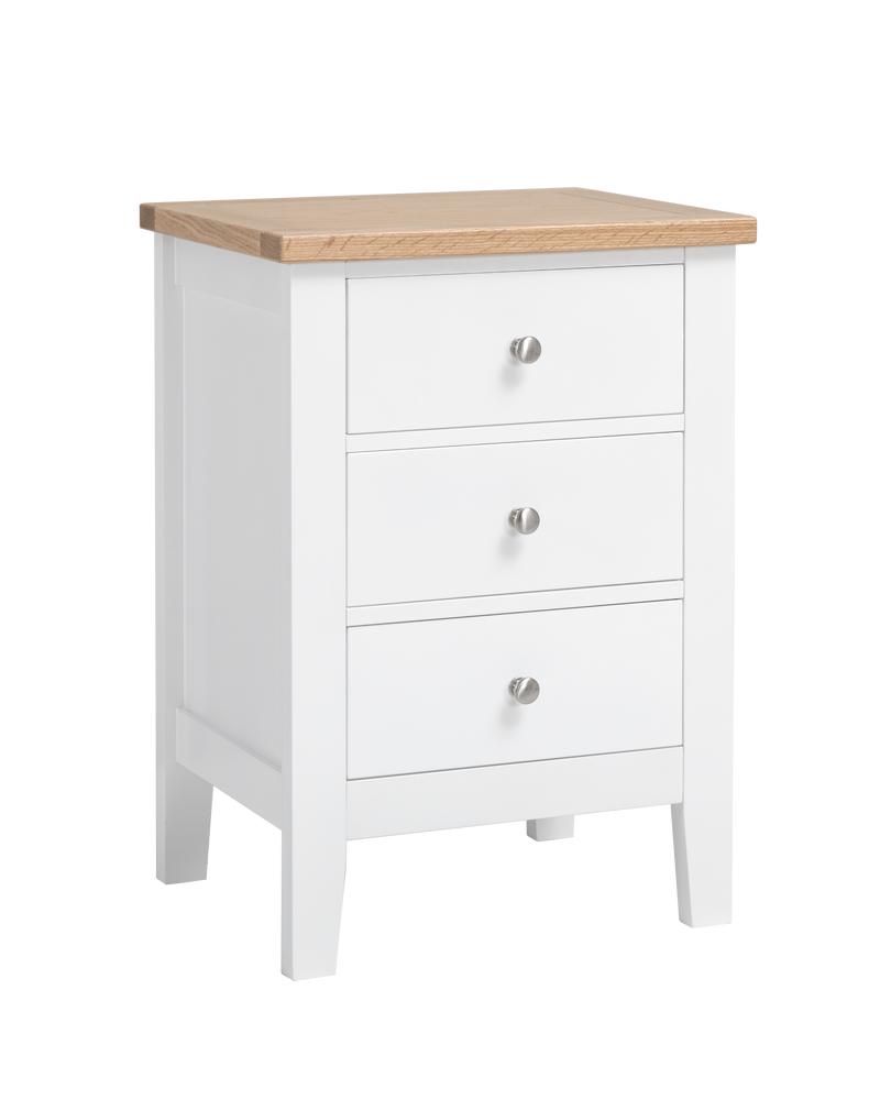Leines 3 Drawer Bedside Chest in Classic White & Oak