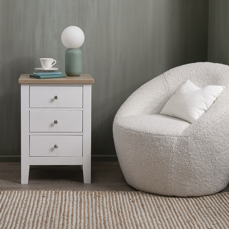 Leines 3 Drawer Bedside Chest in Classic White & Oak