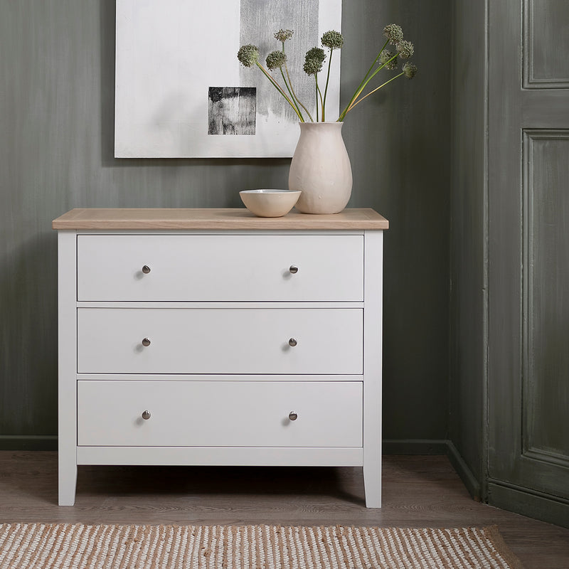 Leines 3 Drawer Wide Chest of Drawers in White & Oak