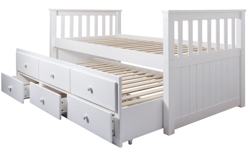 Loki Day Bed with Pullout Drawers and Trundle Underbed in Classic White