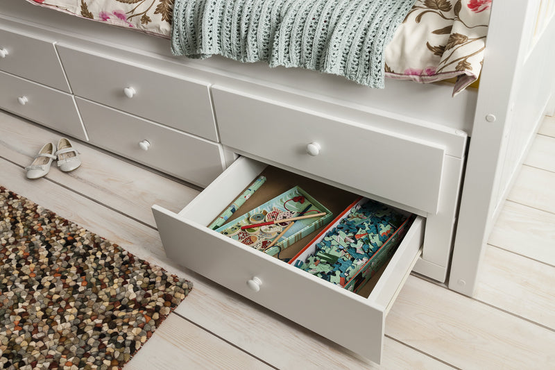 Loki Day Bed with Pullout Drawers and Trundle Underbed in Classic White