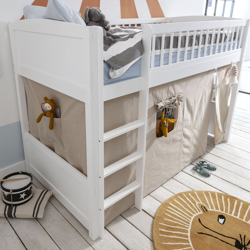 Lottie Midsleeper Cabin Bed with Straight Ladder in Classic White